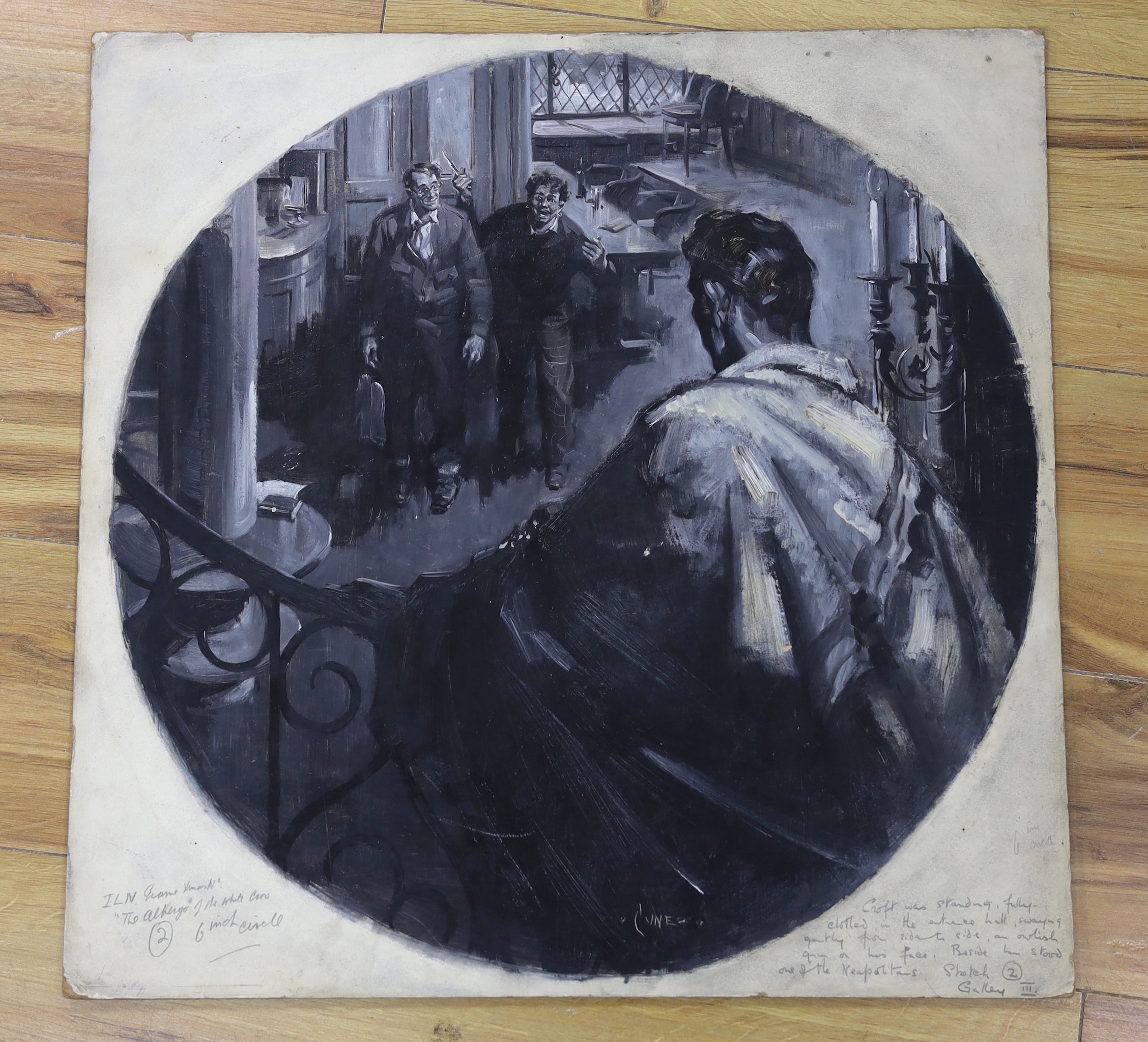 Terence Tenison Cuneo (1907-1996), oil on board, Illustration for the Illustrated London News Christmas Edition 'The Alfrego of the White', painted tondo, signed, 50 x 50.5cm, unframed